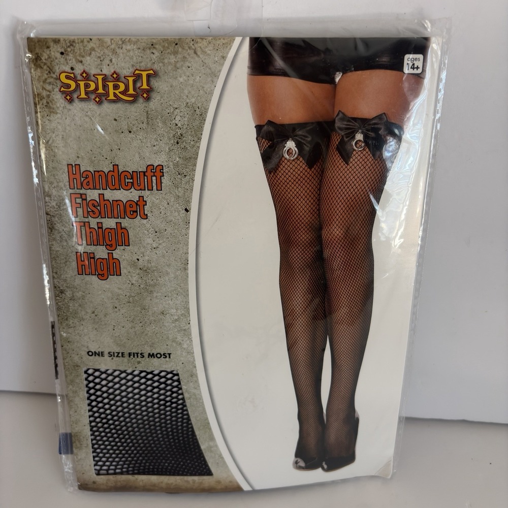 Spirit Halloween Handcuff Fishnet Thigh High Stockings OSFM Black NIP Costume